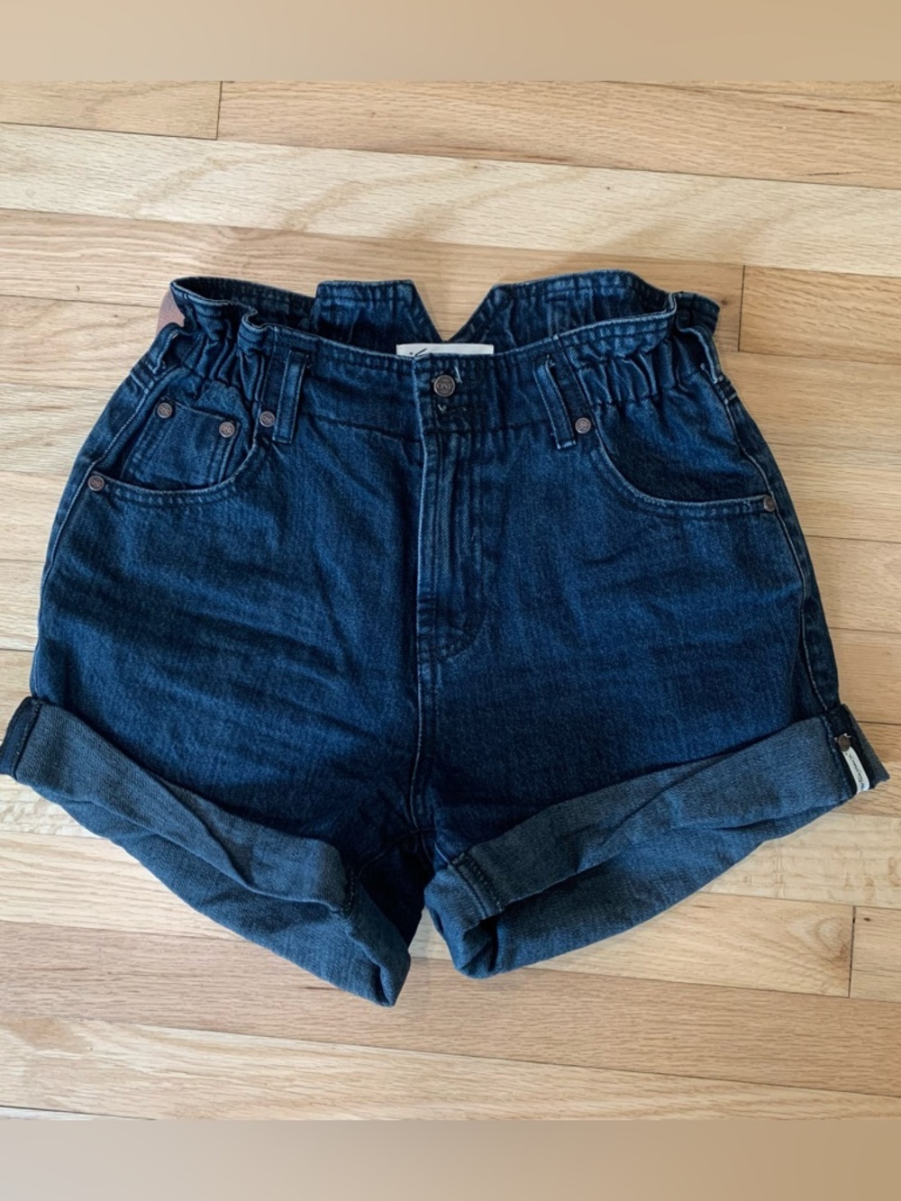 One Teaspoon High Waisted Paper Bag Cuffed Dark Denim Shorts Size 26